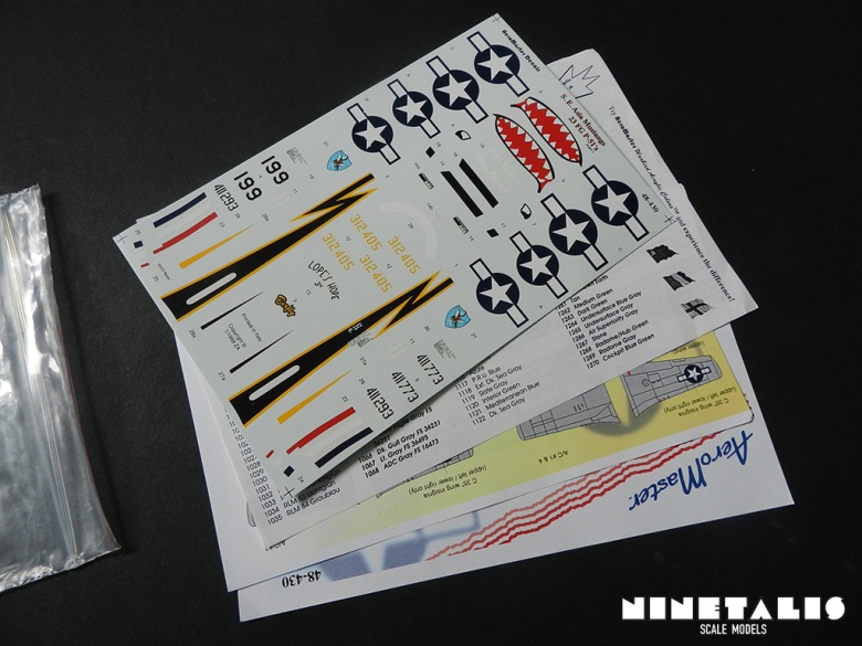 The contents of the Aeromaster 1:48 S.E. Asia Mustangs decal sheet.